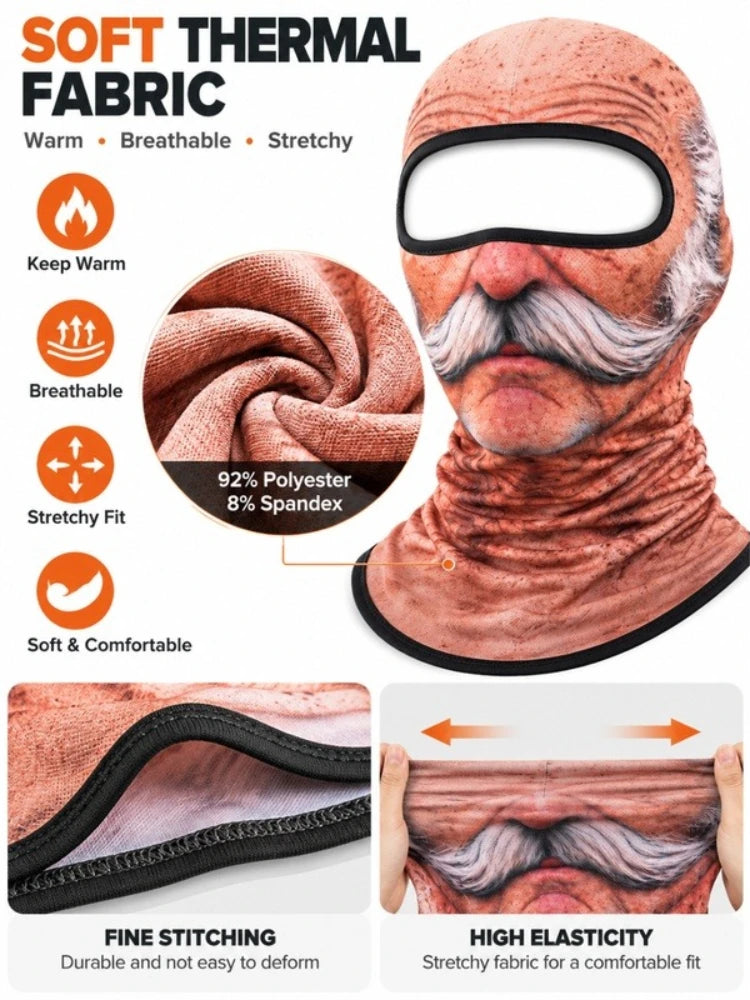 Funny Print Balaclava Thermal Face Mask Breathable Stretch Ski Mask for Winter Cycling Skiing Snowboarding Outdoor Sports