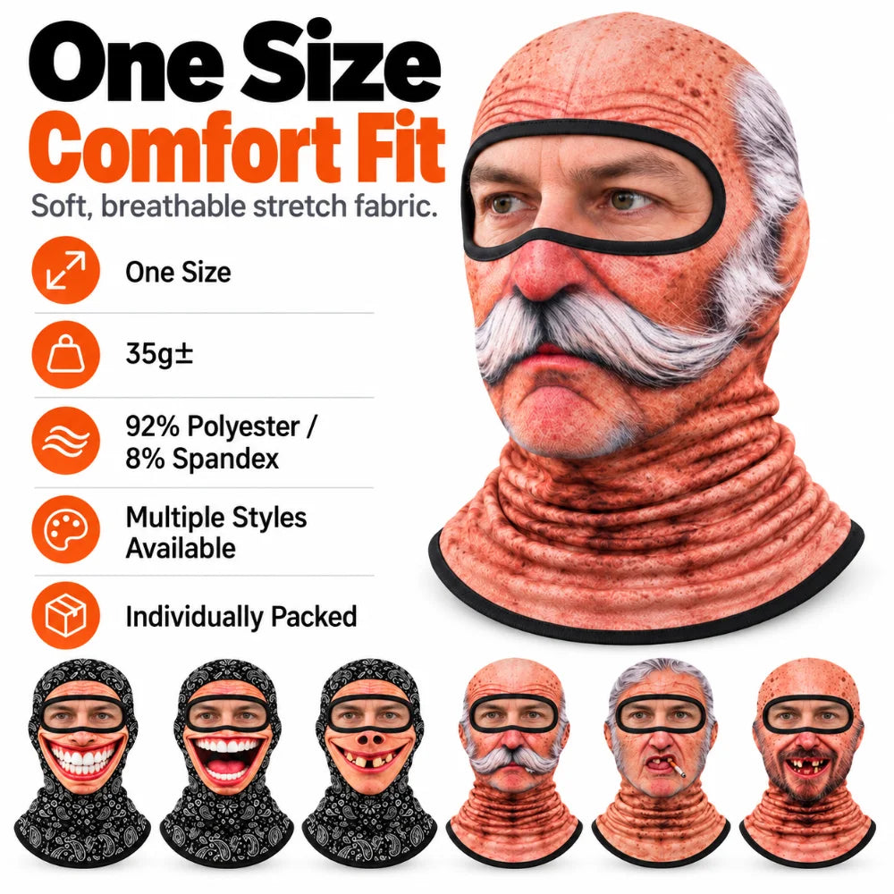 Funny Print Balaclava Thermal Face Mask Breathable Stretch Ski Mask for Winter Cycling Skiing Snowboarding Outdoor Sports