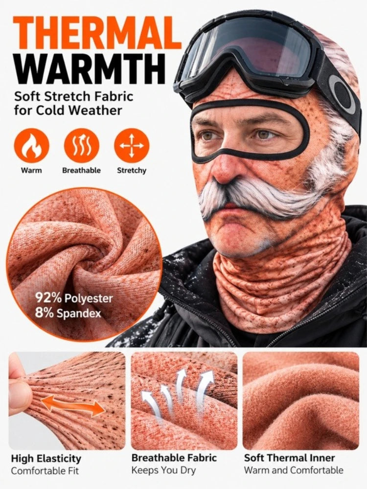 Funny Print Balaclava Thermal Face Mask Breathable Stretch Ski Mask for Winter Cycling Skiing Snowboarding Outdoor Sports