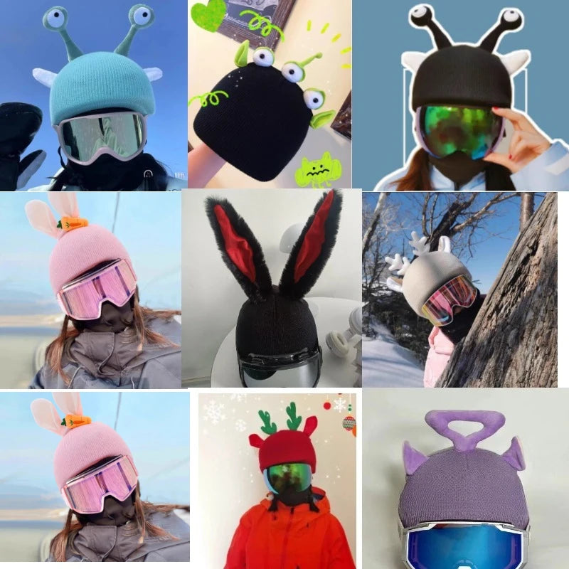 Helmet Cover Cute Cartoon Decoration Single and Double Board Unisex Universal Ski Helmet Cover Warm Headgear