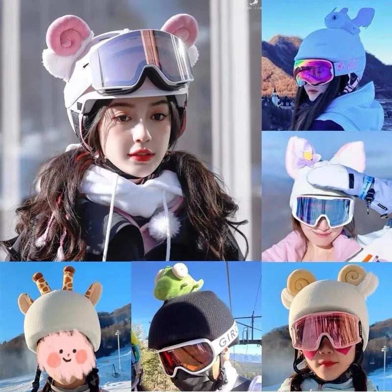 Helmet Cover Cute Cartoon Decoration Single and Double Board Unisex Universal Ski Helmet Cover Warm Headgear