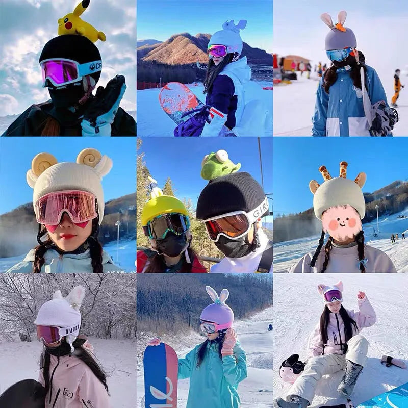Helmet Cover Cute Cartoon Decoration Single and Double Board Unisex Universal Ski Helmet Cover Warm Headgear